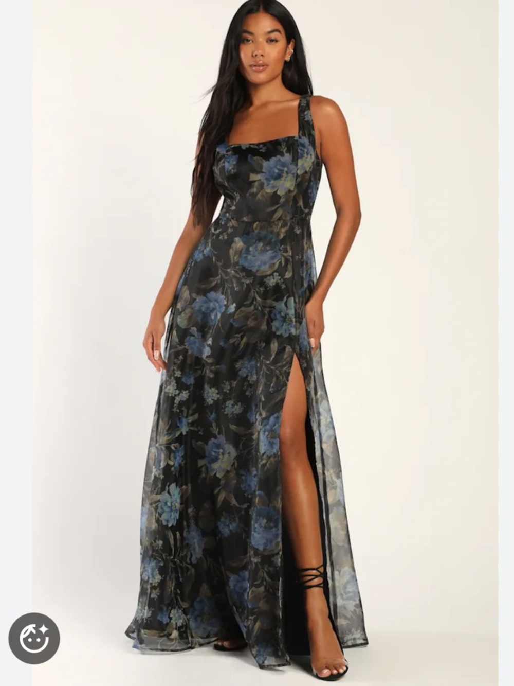 Lulus Stunning Elegance Black Floral Print Organza Maxi Dress sz M NWT